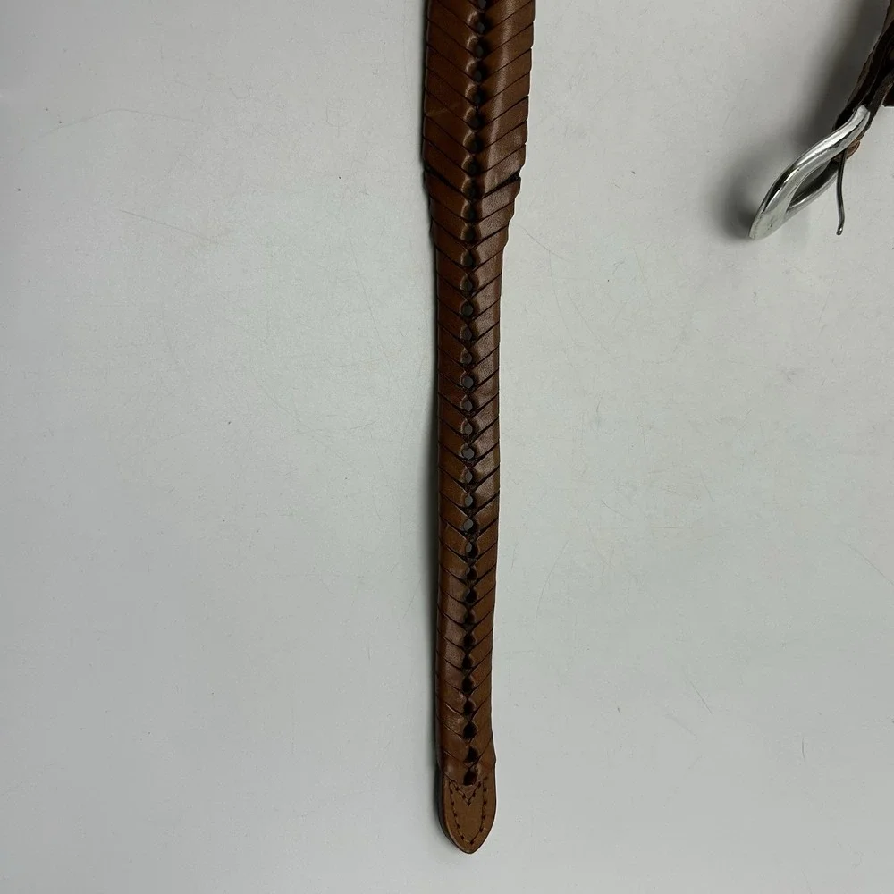 Vintage Braided Leather Belt Womens 28 Brown Western Old Money